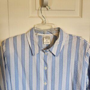 Allison Daley Blue and White Striped, 3/4 Sleeve Blouse